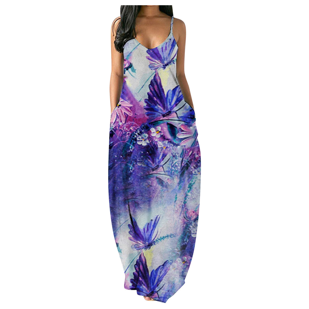 Dame blomsterkjole maxi med justerbare stropper Stilla