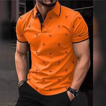 Herre poloshirt med innovativt flamingo-mønster Stilla