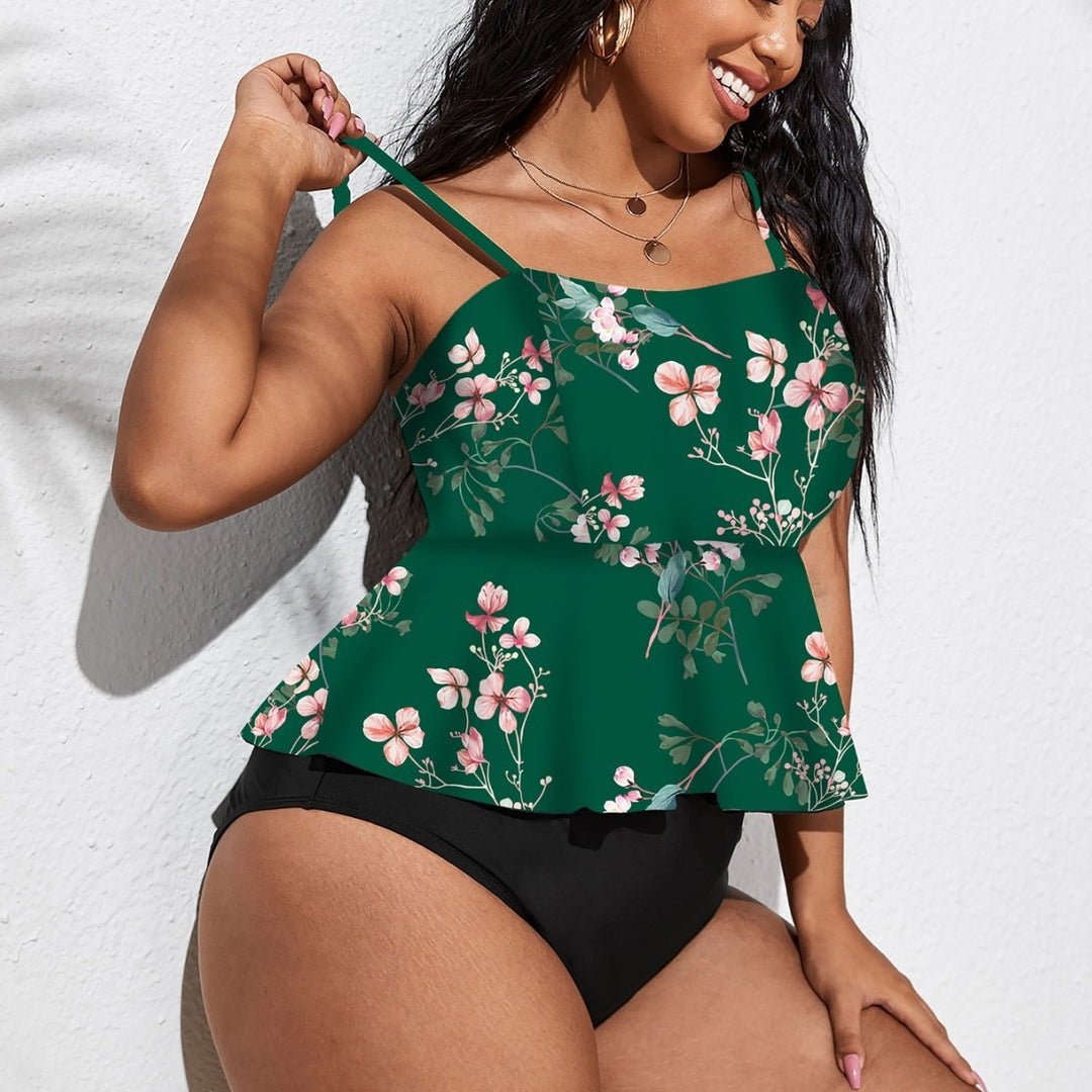 Dame Tankini med svingende nederdel og floral design Skovae