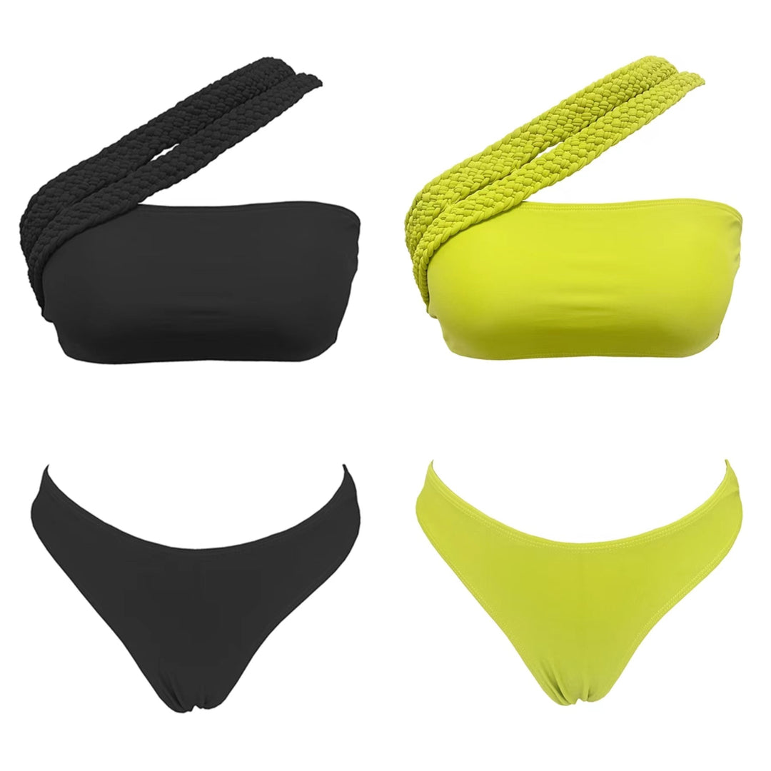 Dame Bandeau-bikini med flettet bæresystem og høj skæring Stilla