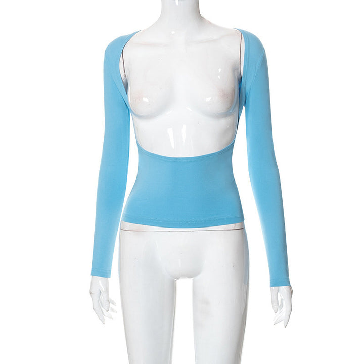 Dame figursyet longsleeve-top med åben ryg og elegant design Skovae