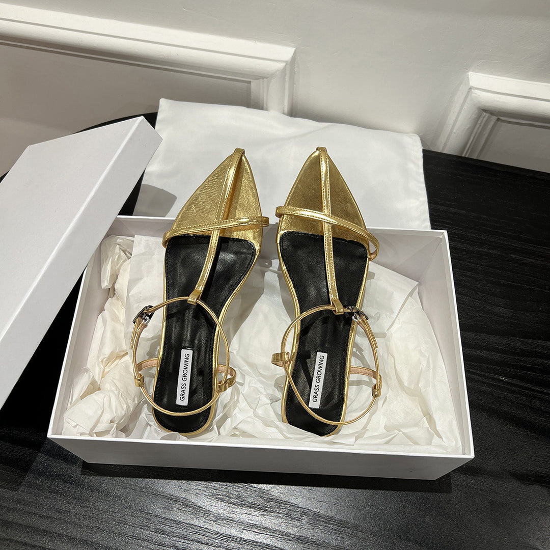 Dame Minimalistiske Spidsede Slingback Ballerinaer med Elegant Rem-Detalje Stilla