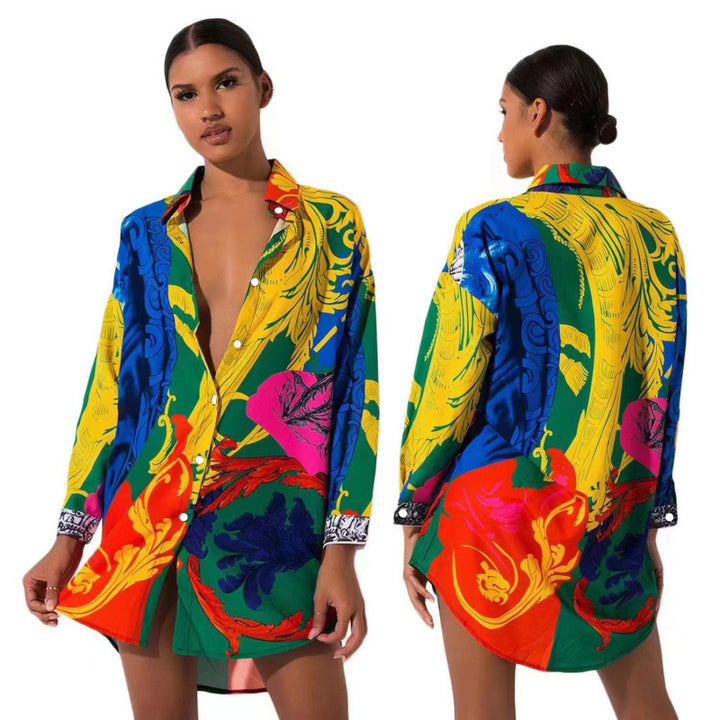 Femme Vibrant Trykt Over størrelse Button-Up Skjorte Stilla
