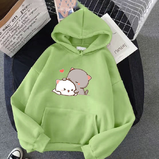 Dame hoodie med legesyg kattemotiv og behagelig pasform Skovae