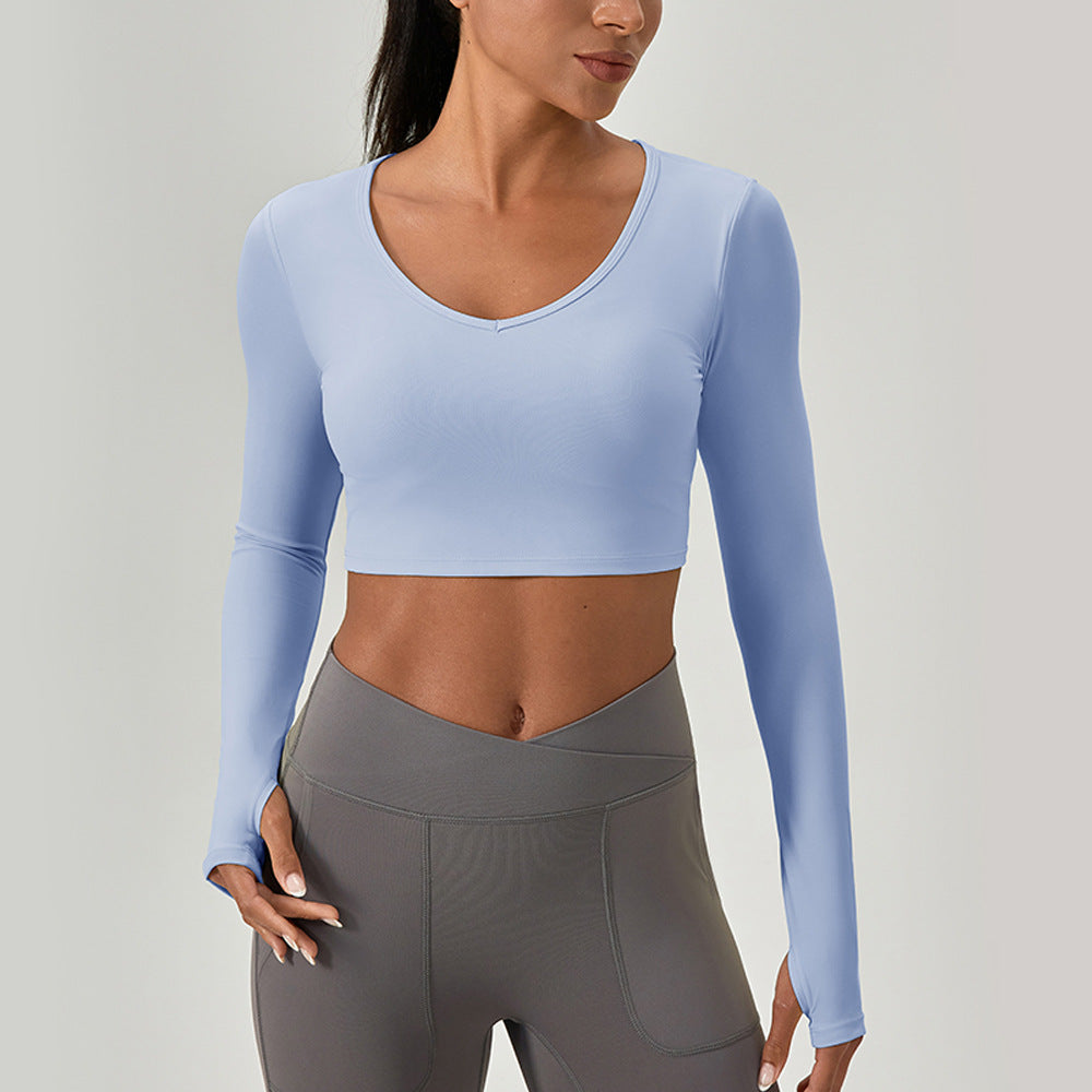 Dame Sporty Langærmet Crop Top med dyb udskæring og innovativ kropstilpasning Stilla