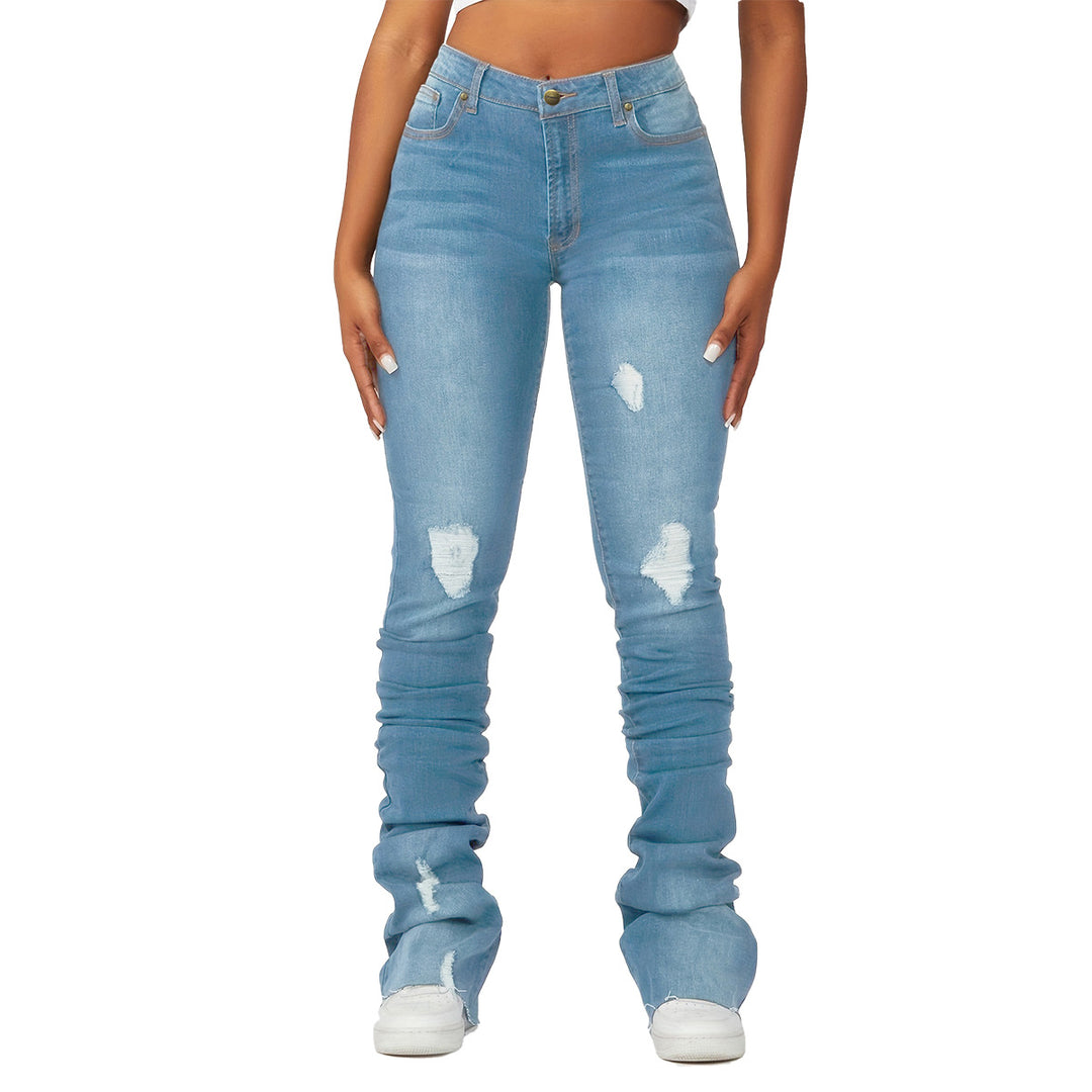 Dame Slim-Fit Jeans med moderigtige Destroyed-effekt og høj talje Stilla