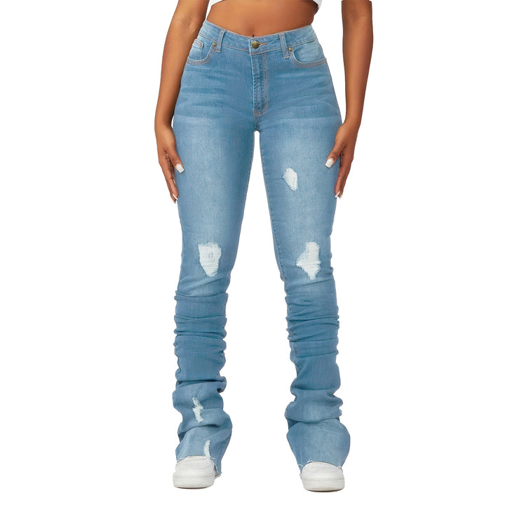 Dame Slim-Fit Jeans med moderigtige Destroyed-effekt og høj talje Stilla