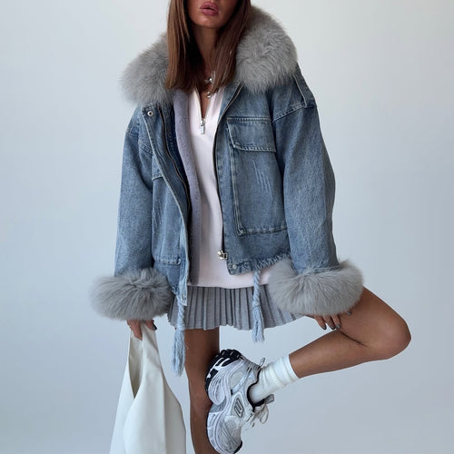 Damer Trendy Denim Jakke med Høj Krave og Løs Pasform Stilla