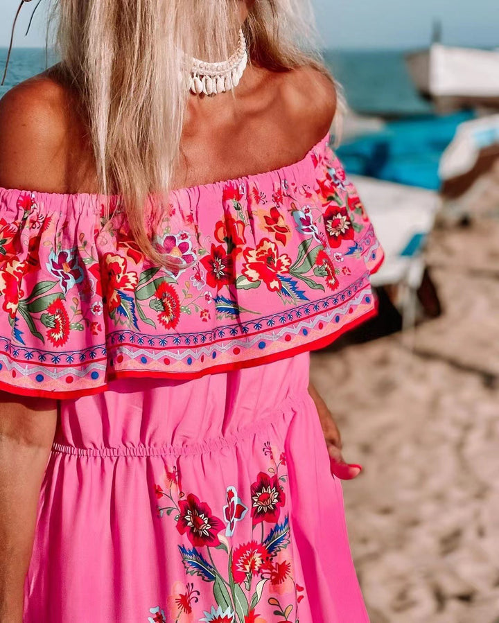 Dame Maxikjole med Off-Shoulder og blomster mønster Stilla