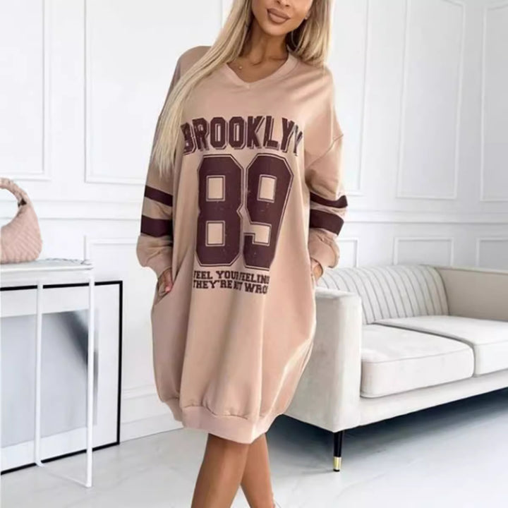 Femme Overstørrelse Grafik Pullover Kjole Stilla