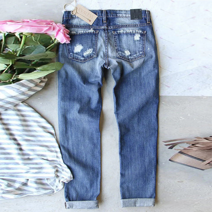 Dame Ripped Jeans med kreative applikationer og afslappet snit Stilla