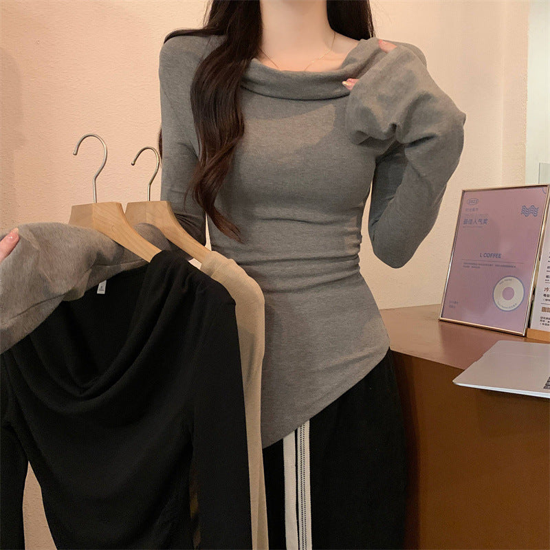 Dame Cowl Neck Langærmet Top med elegant Drapering Detalje Stilla