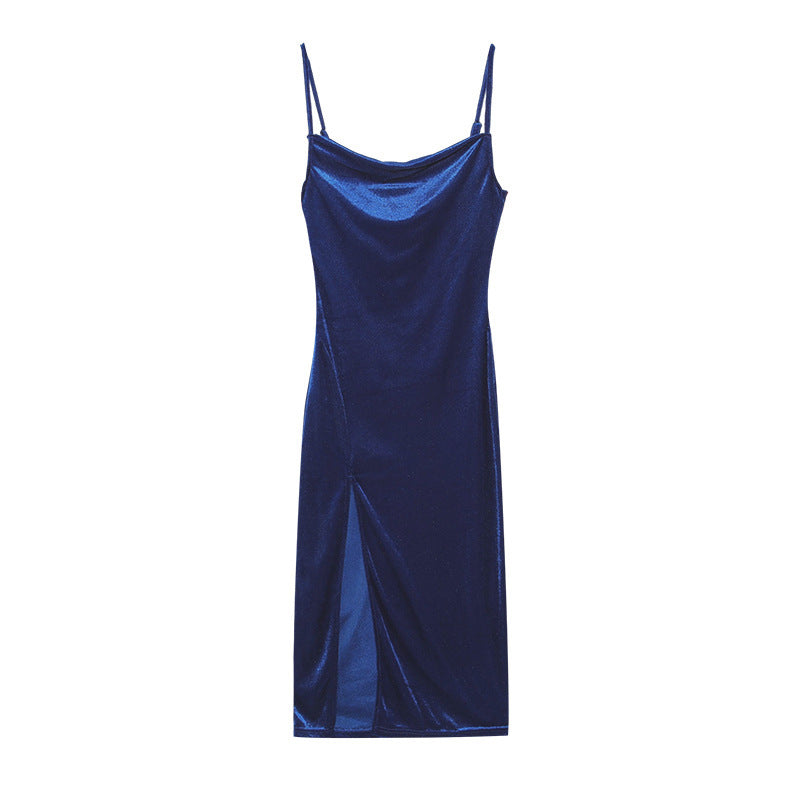 Femme Skinnende Cowl Hals Maxi Kjole med Sideslids Stilla