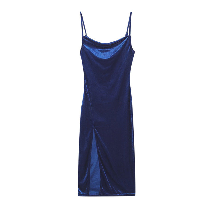 Femme Skinnende Cowl Hals Maxi Kjole med Sideslids Stilla