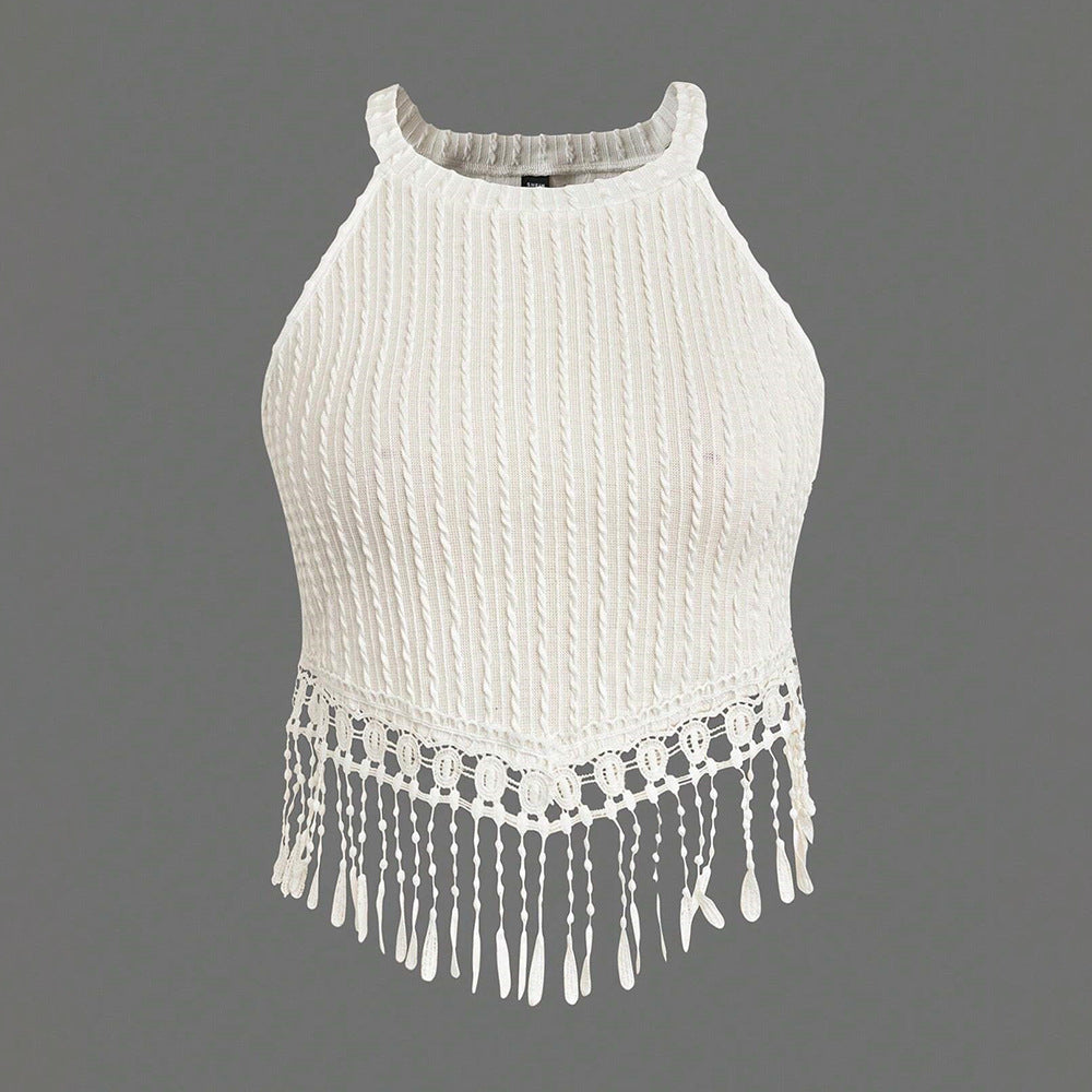 Dame trendy haltertop med kunstneriske frynser Stilla