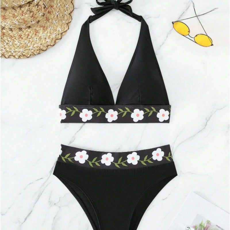 Dame højtaljet bikinisæt med florale accenter Stilla