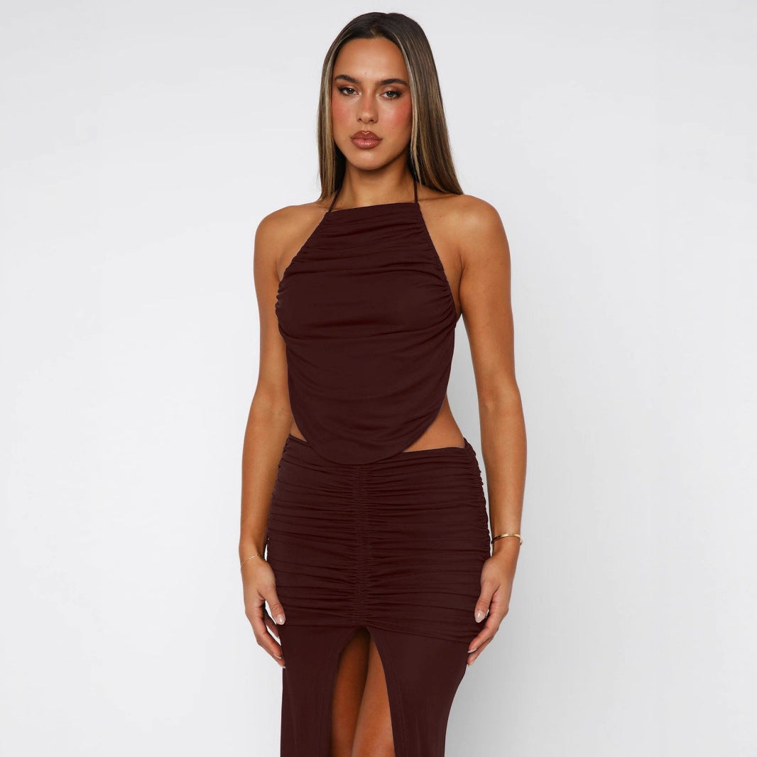 Dame Elegant Maxikjole med asymmetrisk Halterhals og fancy slids Skovae