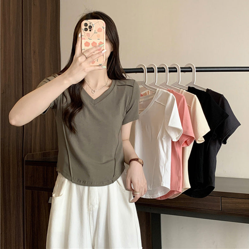 Femme Kortærmet V-Udskæring Basic T-Shirt Stilla