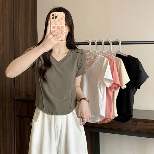 Femme Kortærmet V-Udskæring Basic T-Shirt Stilla