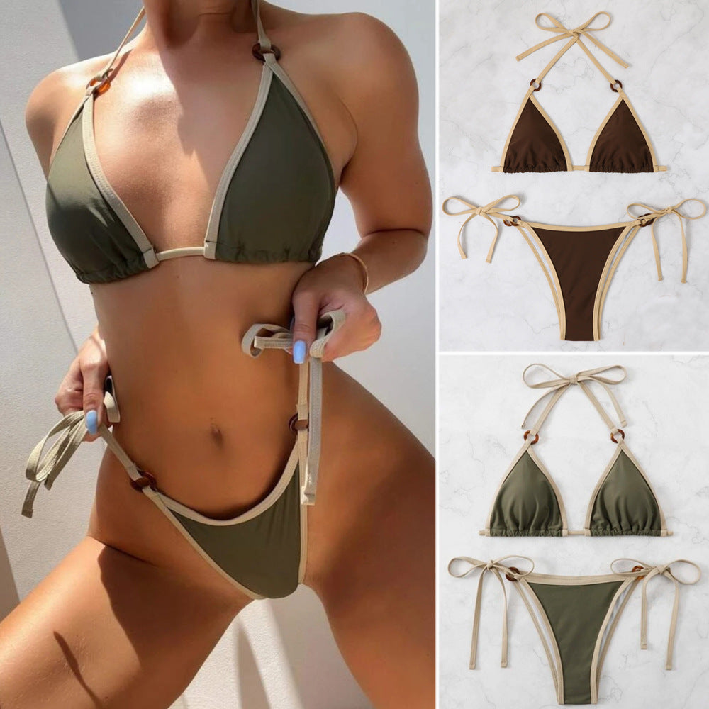 Dame triangel-bikini-sæt med justerbare stropper og elegant ringdetalje Stilla