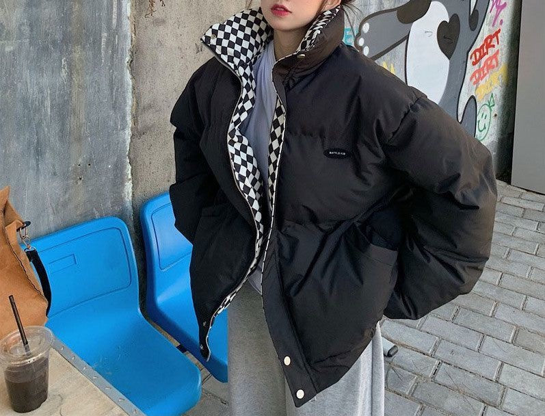 Kvinders mode oversized vinterjakke med ternet krave Stilla