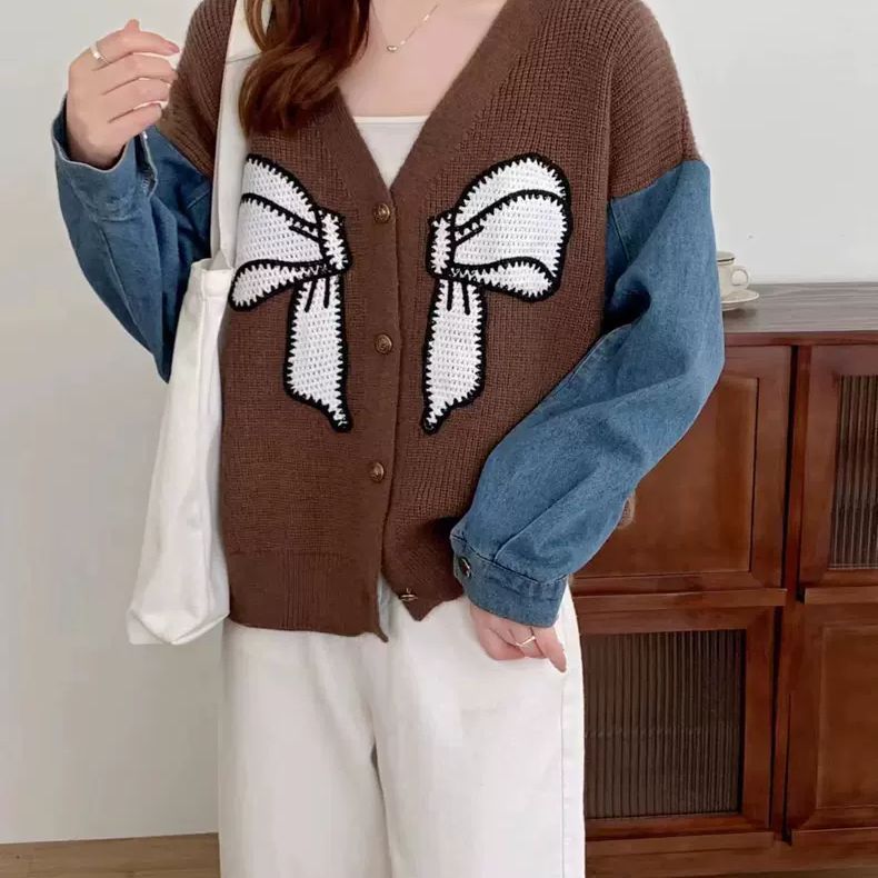 Dame Mode Cardigan med Dekorativ Sløjfe Broderi Stilla