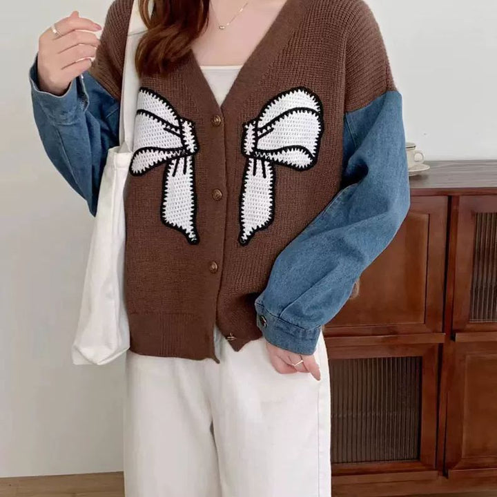 Dame Mode Cardigan med Dekorativ Sløjfe Broderi Stilla