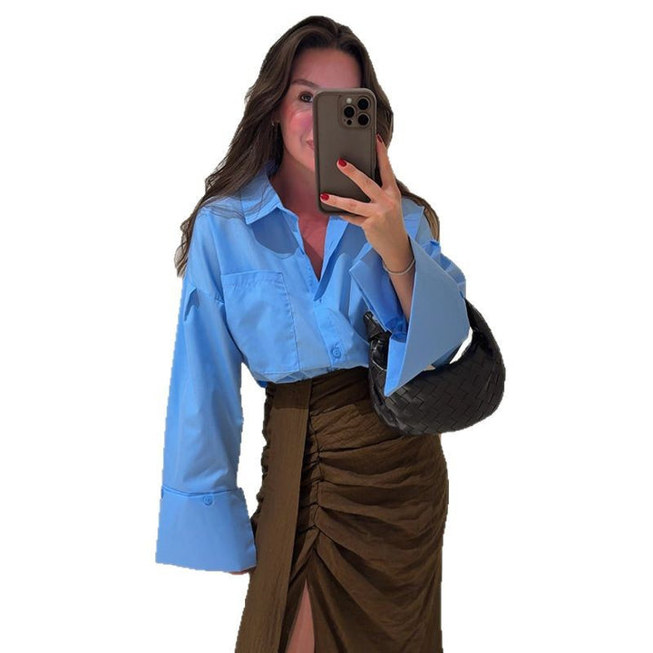 Damebluse med vide ærmer og elegant krave Stilla