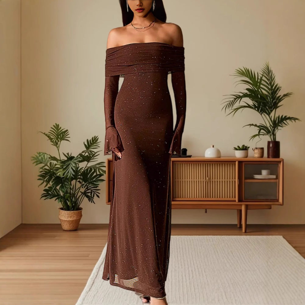 Dame Elegant aften kjole i off-shoulder design med glitrende accenter Stilla