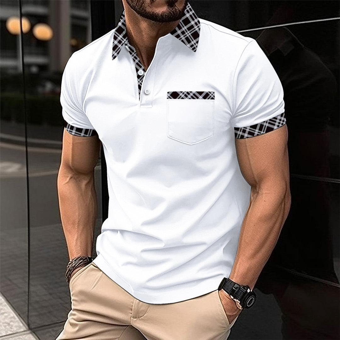 Herre moderne polo shirt med ternet krave og brystlomme Stilla