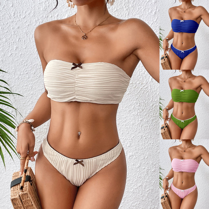 Kvinde Bandeau Ribbet To-Delt Bikini Sæt Stilla