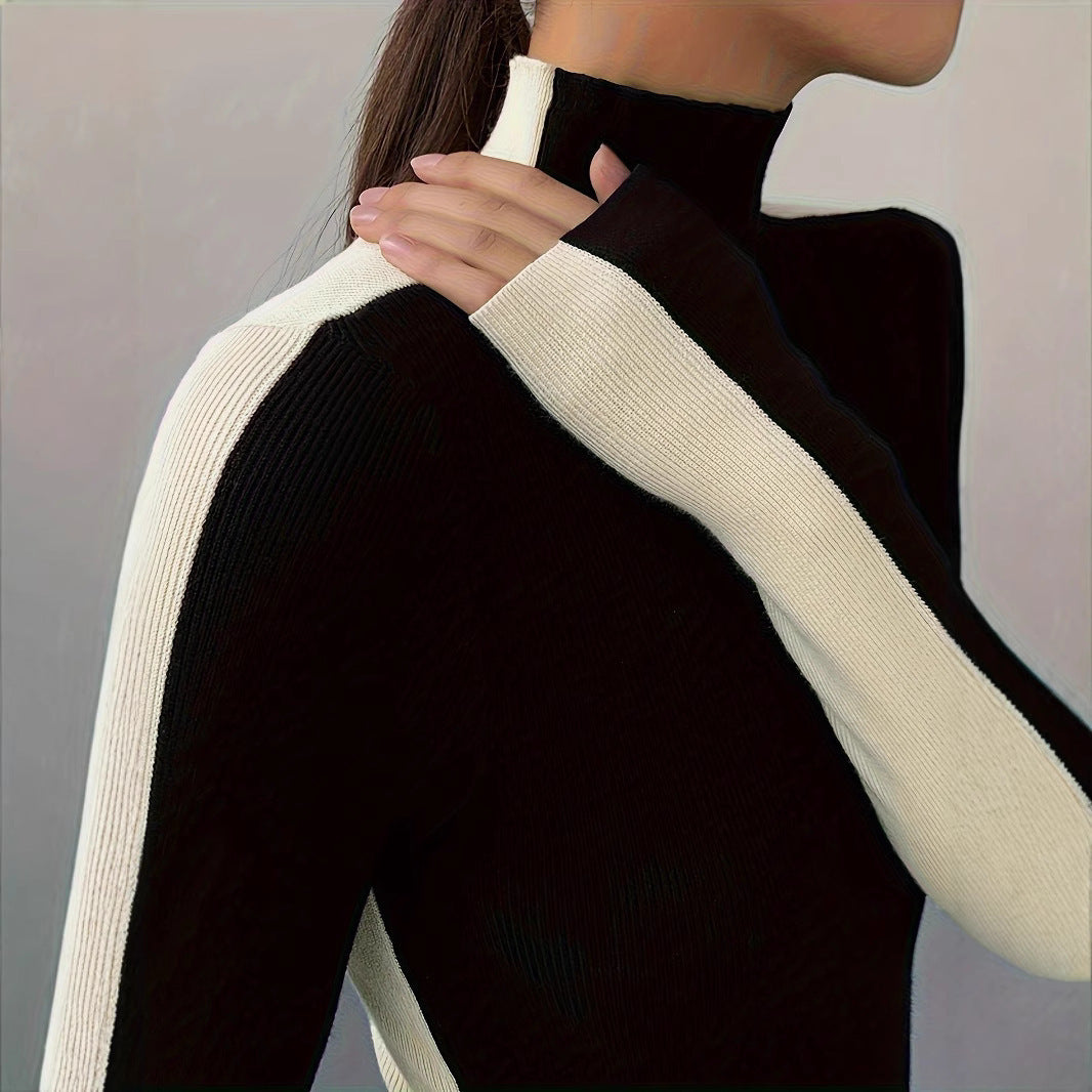 Kvinders høj-kvalitets turtleneck sweater med kontrast ærmer Stilla
