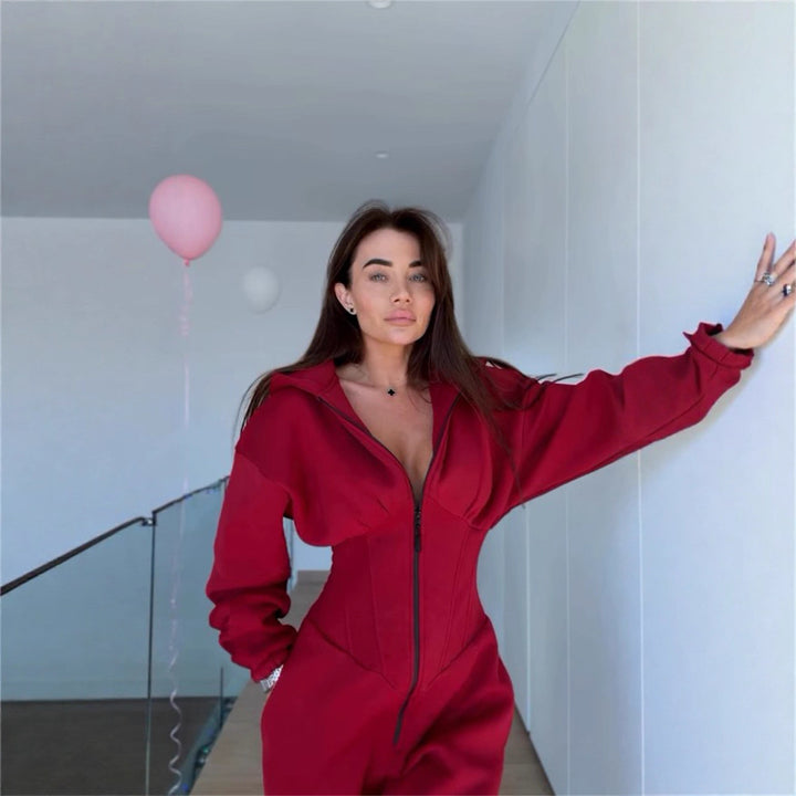 Dame Sporty Fleece-Overall med høj krave og trendy silhuet Stilla