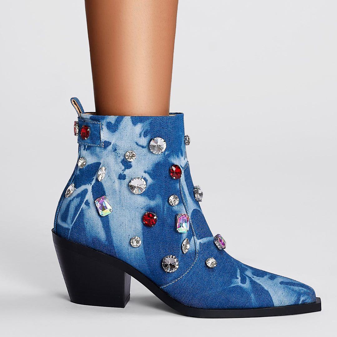 Dame med strass dekoreret denim ankelstøvle Stilla