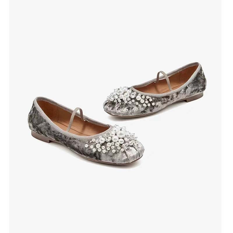 Femme Dekorative Perle-prydede Ballerinas Stilla