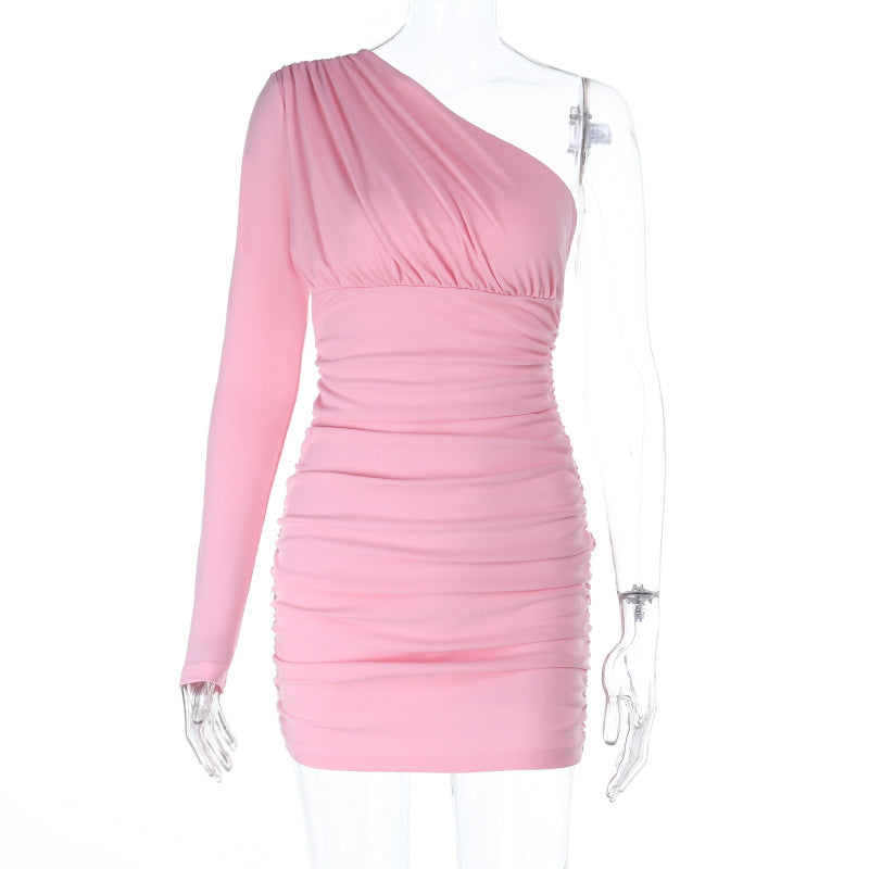 Dame Elegant One-Shoulder-kjole med Rynkning Skovae