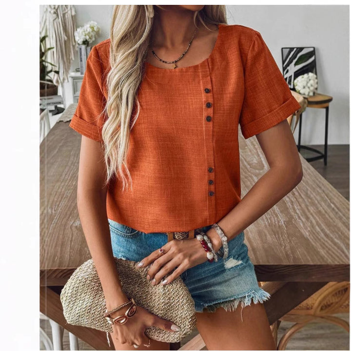 Dame Crop-top med knapdetaljer og afslappet snit Stilla