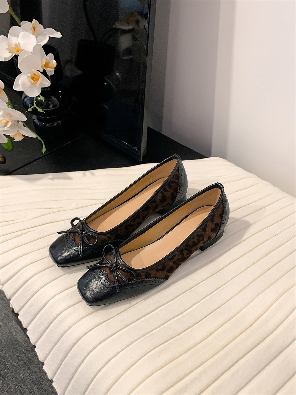 Dame elegante Ballerinas med leopardmønster og sløjfedetalje Stilla