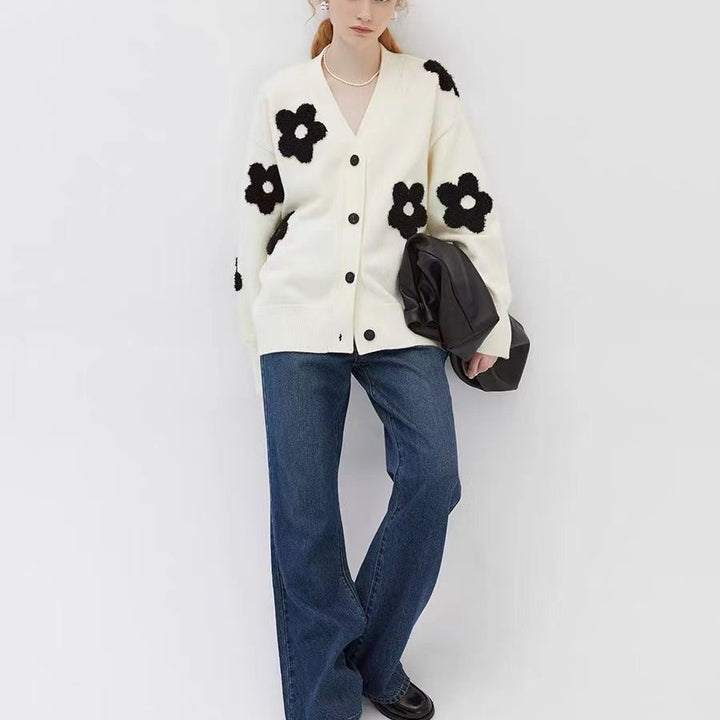 Femme Struktureret Blomsterstrikket Cardigan Stilla