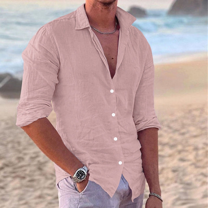 Herrer Let Casual Linned Knap-Down Skjorte Stilla