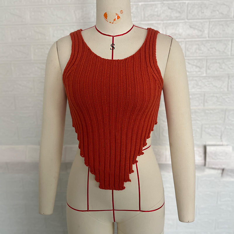 Dame Mode Crop-Top med dekorativt ribstrikdesign og legende kant Stilla