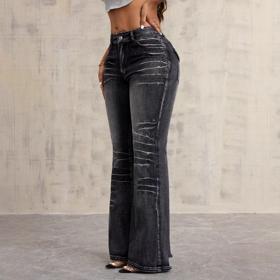 Kvinder Høj Talje Bootcut Jeans med trendy Brugt-Look Stilla
