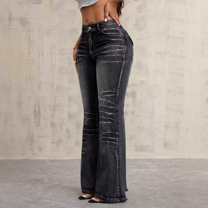 Kvinder Høj Talje Bootcut Jeans med trendy Brugt-Look Stilla
