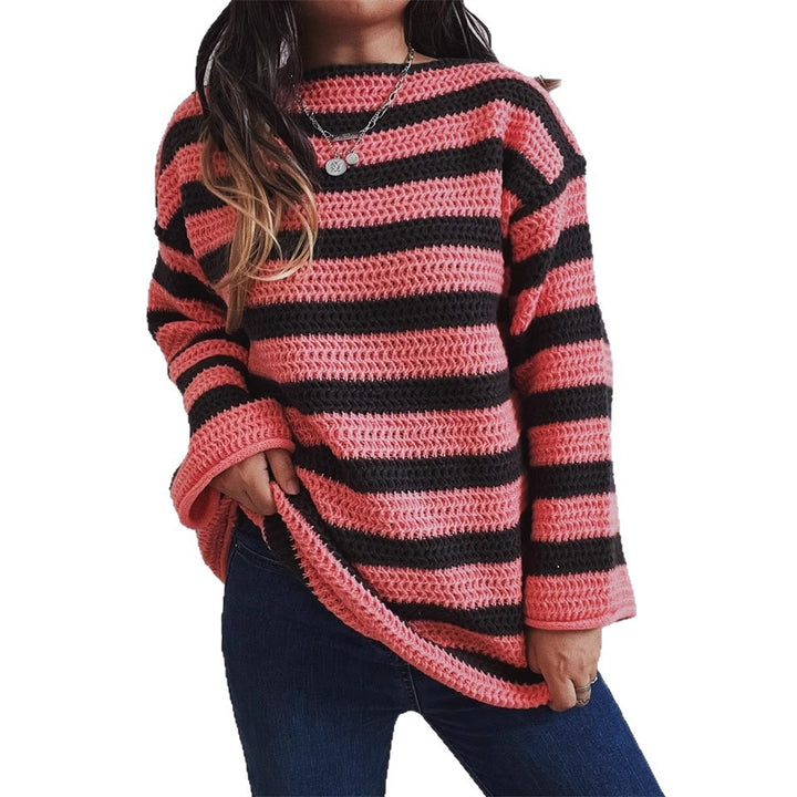 Kvinders strikket oversized sweater med bred stribemønster Stilla