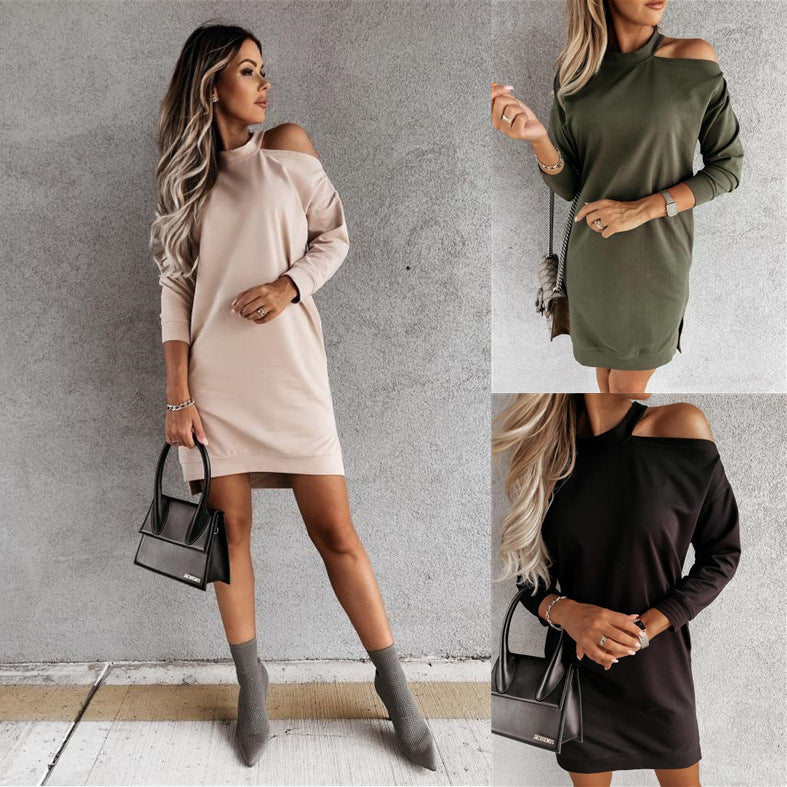 Dame Off-Shoulder Langærmet Kjole Stilla