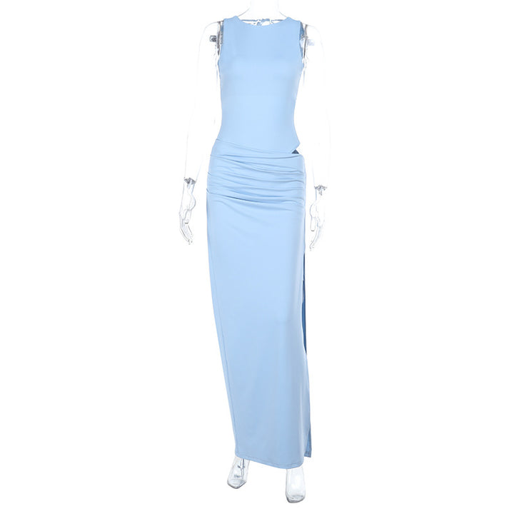 Dame elegant maxikjole med asymmetrisk design og raffineret taljeindsats Skovae