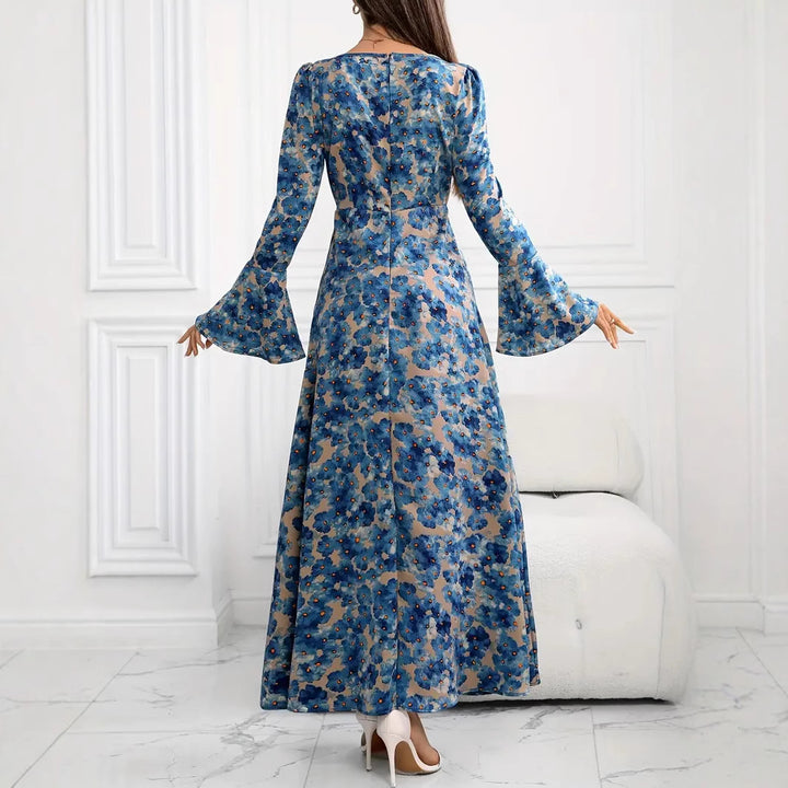Dame elegant maxikjole med florale mønstre og voluminøse ærmer Stilla