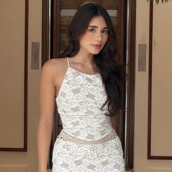 Dame Bodycon Midi Kjole med Spids-Detaljer Stilla