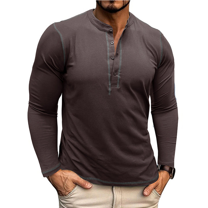 Herrer Langærmet Henley Shirt med åndbart stof og elegant knaplukning Stilla