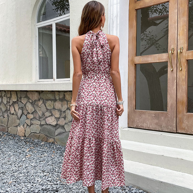 Dame Floral Print Højkrave Maxikjole Stilla